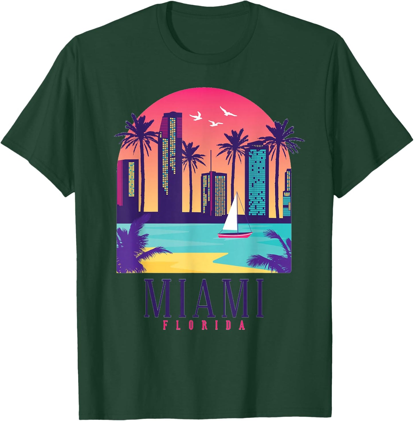 Miami Florida Vintage Retro USA America Souvenir Gift T-Shirt - T-Shirt | Forest
