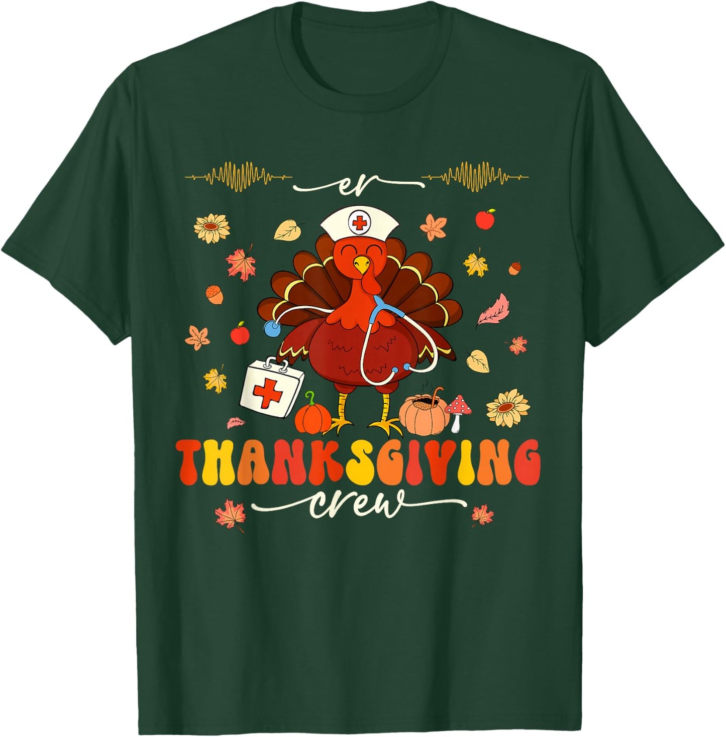 Nurse Crew Groovy Turkey Shirts Idea ER Thanksgiving Crew Turkey Nurses Emergency Department Adults Black Small Modern Classic Cartoon Holiday Short Sleeve T-Shirt - T-Shirt | Forest
