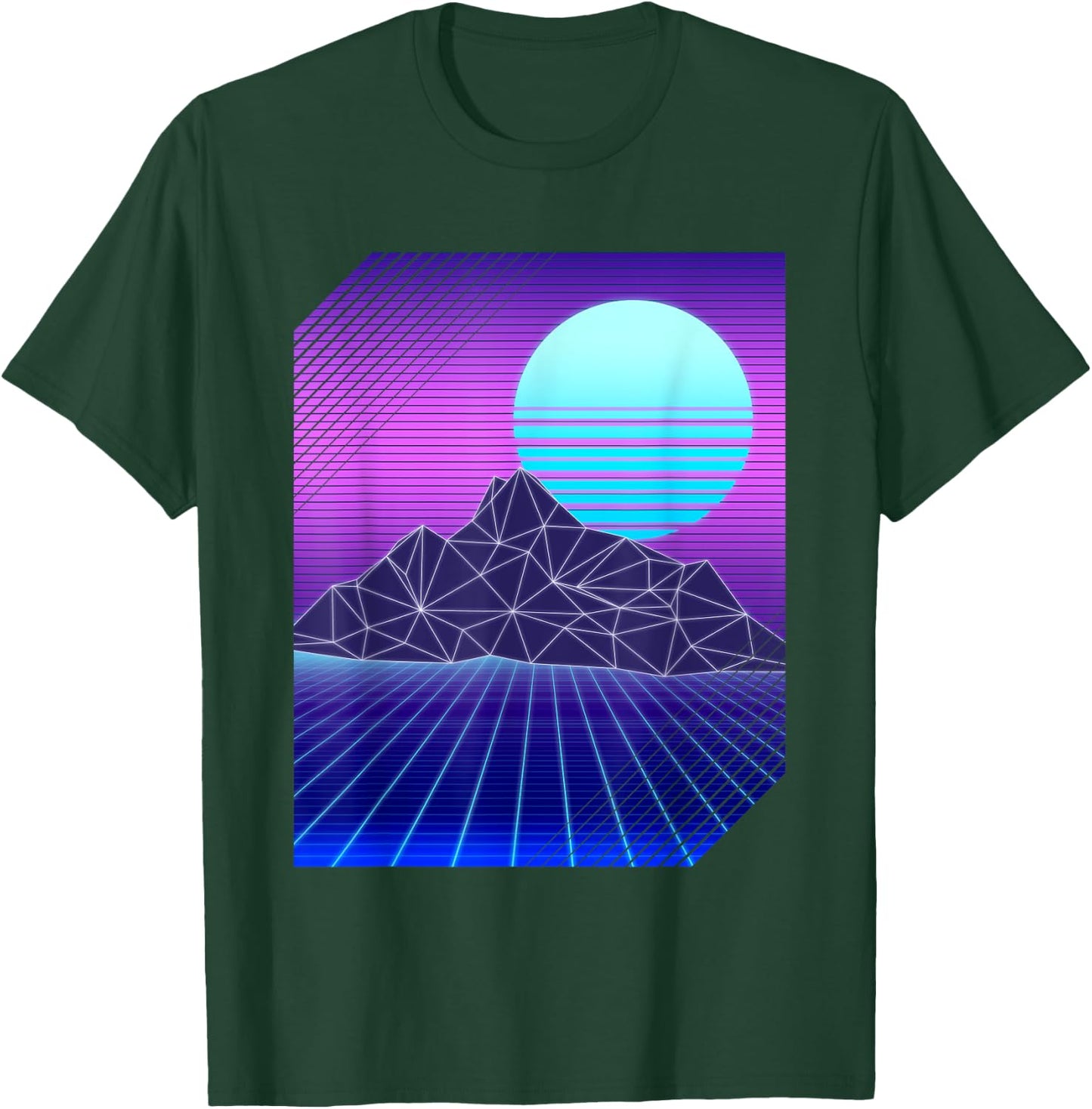 Vaporwave Aesthetic Moon Mountains Landscape Cool Art T-Shirt - T-Shirt | Forest