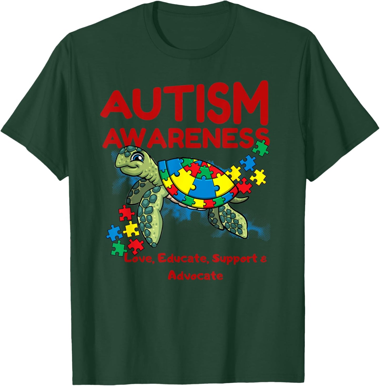 Autism Awareness Turtle Puzzle Mom Kids Teacher Gift Love T-Shirt - T-Shirt | Forest