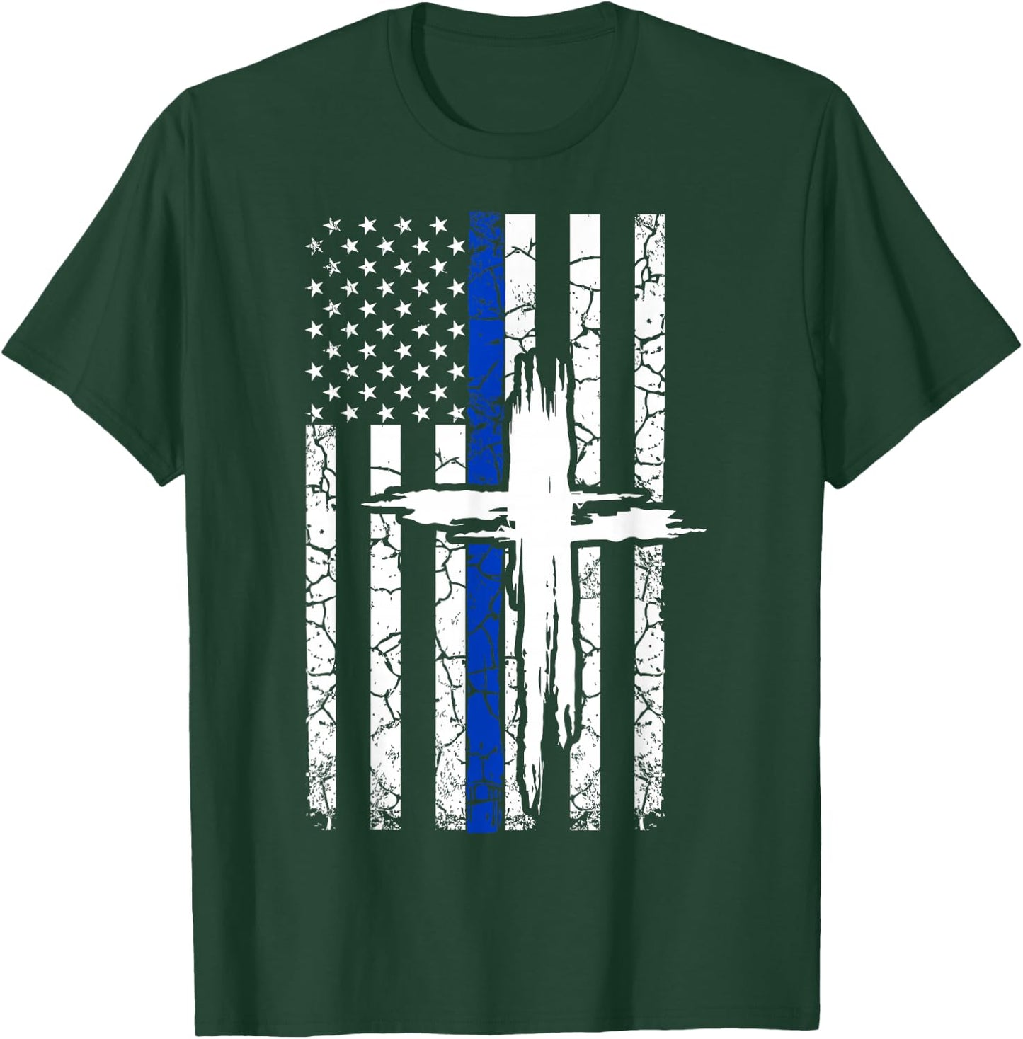 Thin Blue Line T Shirt with a Cross for Policemen & Families T-Shirt - T-Shirt | Forest