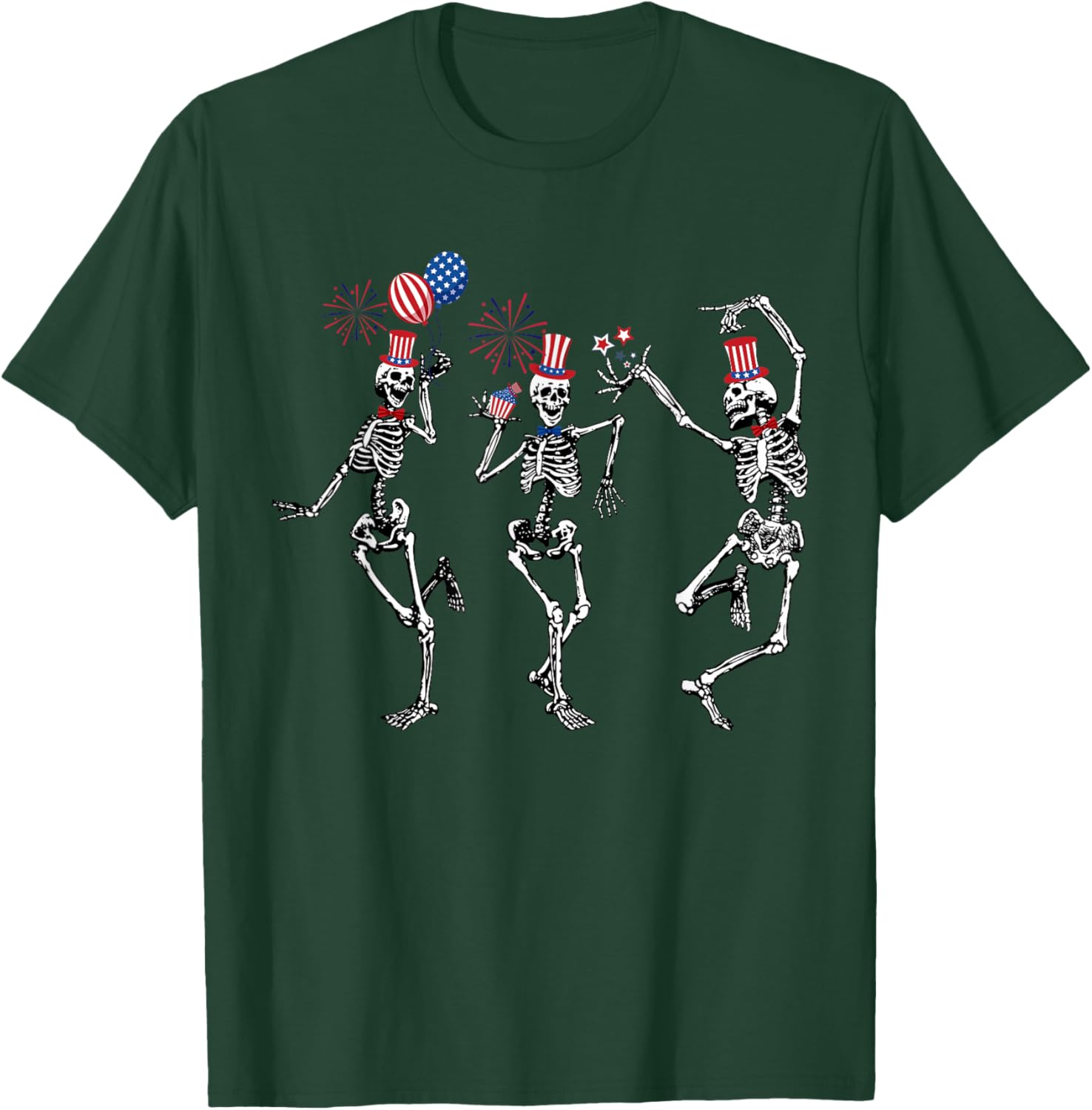 Patriotic Dancing Skeletons USA Flag Fireworks 4th of July T-Shirt - T-Shirt | Forest