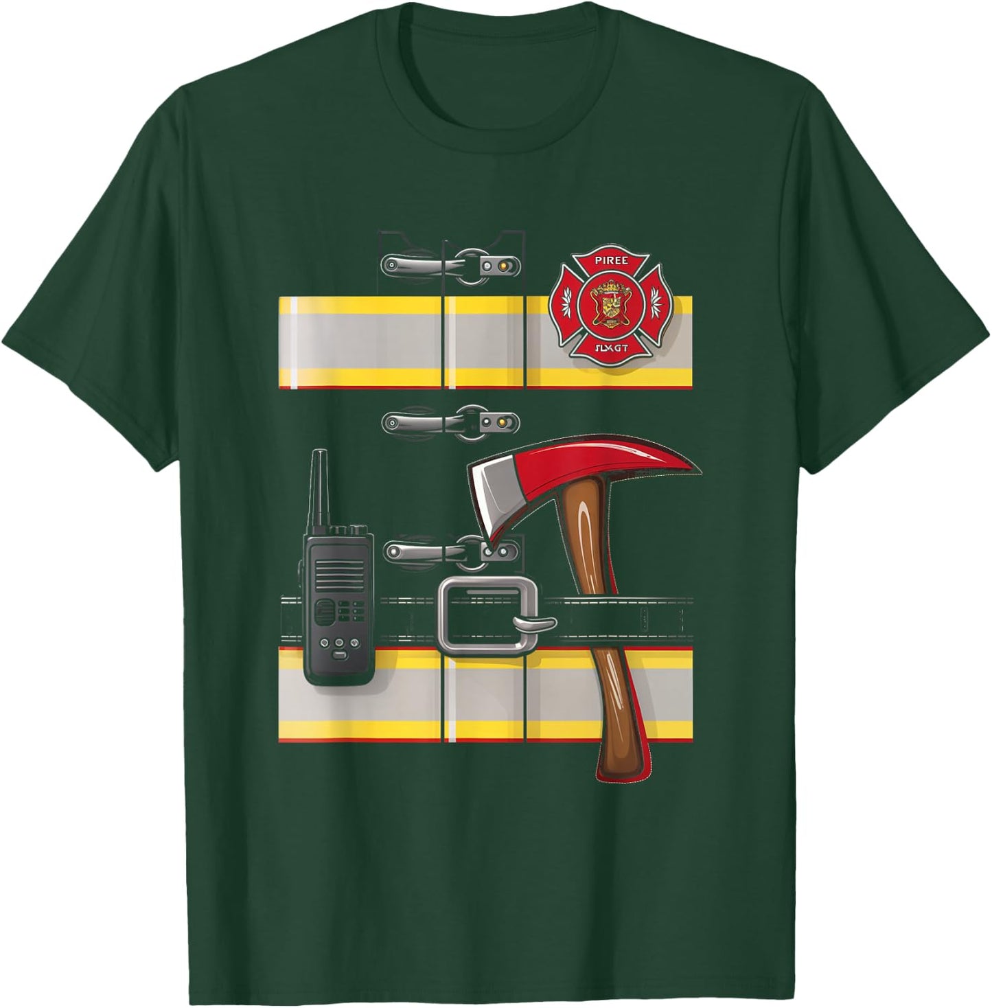 Firefighter Costume Fireman Uniform Axe Radio Halloween T-Shirt - T-Shirt | Forest