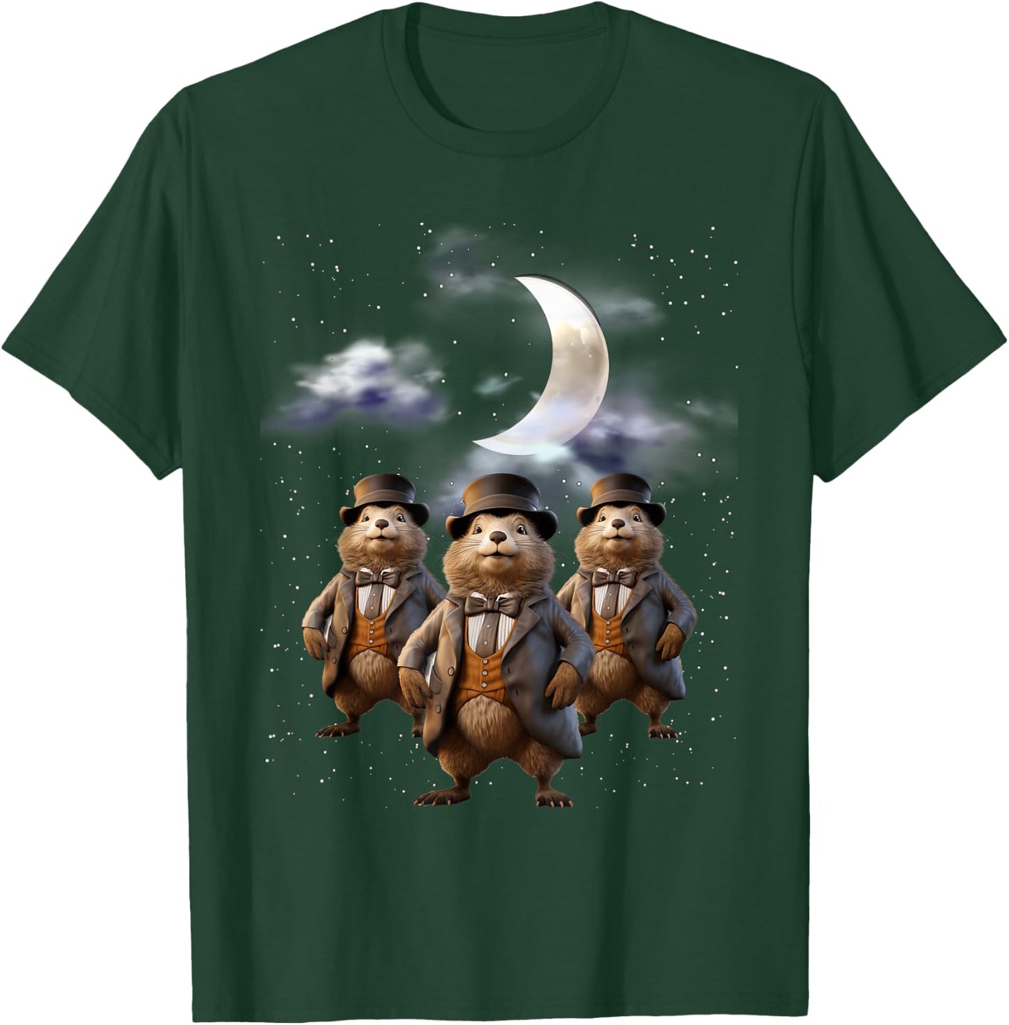 Funny Three Groundhog Moon 3 Groundhog Head Groundhog Day T-Shirt - T-Shirt | Forest