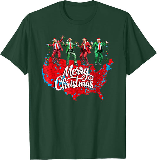 Trump Election Map Merry Christmas Holiday Santa Hat Xmas T-Shirt - T-Shirt | Forest