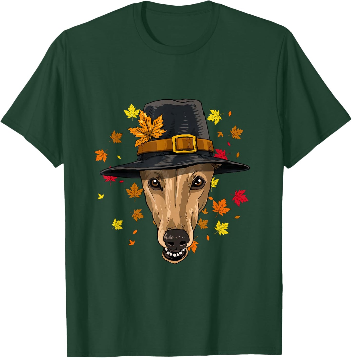 Thanksgiving Greyhound Pilgrim Costume Men Women T-Shirt - T-Shirt | Forest