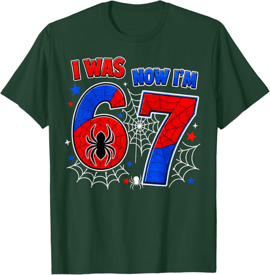 I was 6 Now I'm 7 Spider Web 7th Birthday Boys Girls Kids T-Shirt - T-Shirt | Forest