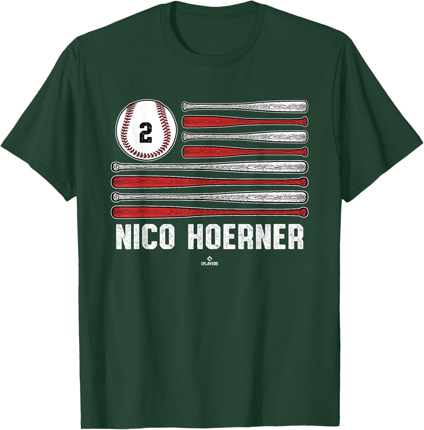 Baseball American Flag Nico Hoerner Chicago Baseball MLBPA T-Shirt - T-Shirt | Forest