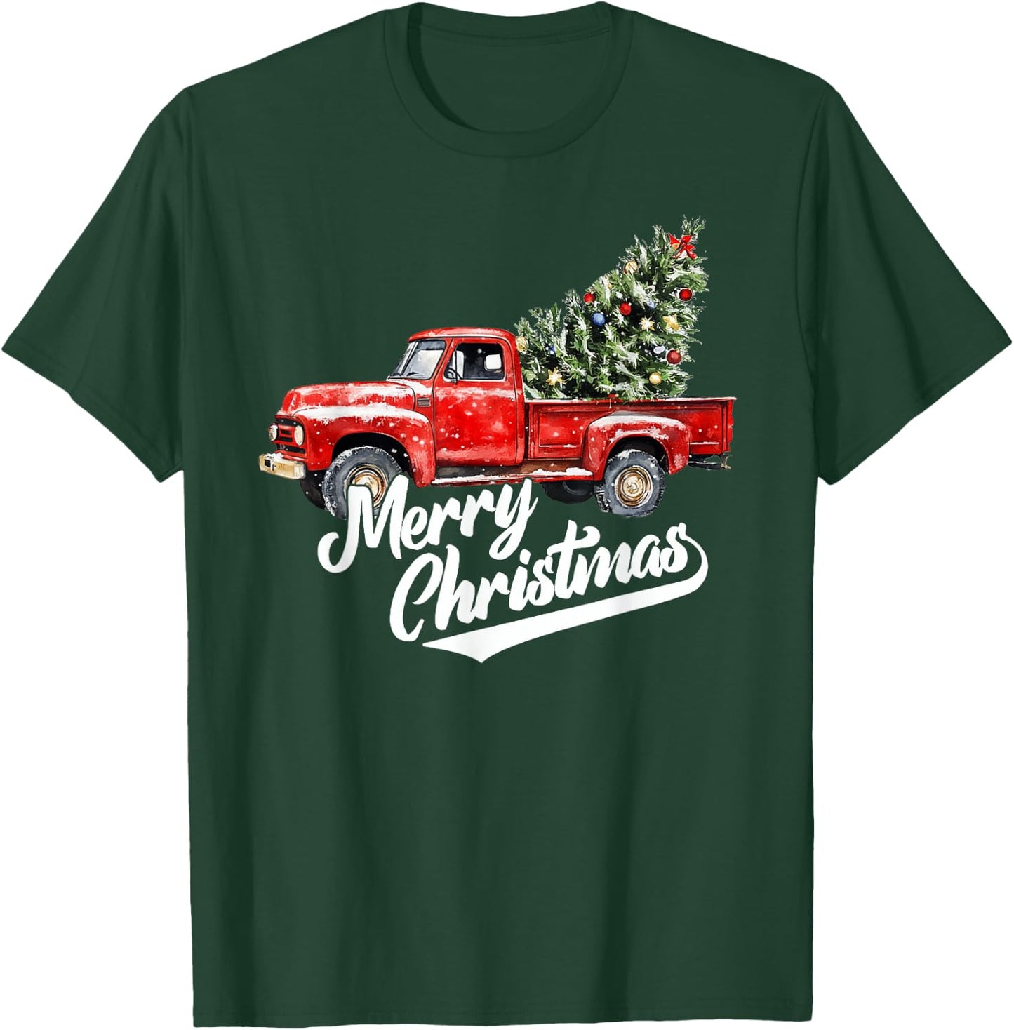 Red Pickup Truck Christmas Tree Vintage old men T-Shirt - T-Shirt | Forest