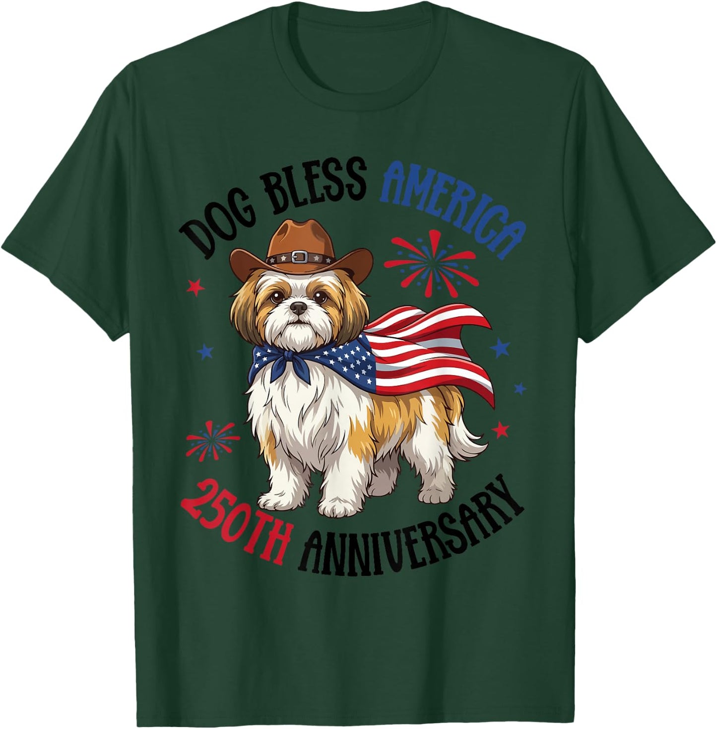 Shih Tzu Dog Bless America Turns 250th Anniversary Birthday T-Shirt - T-Shirt | Forest