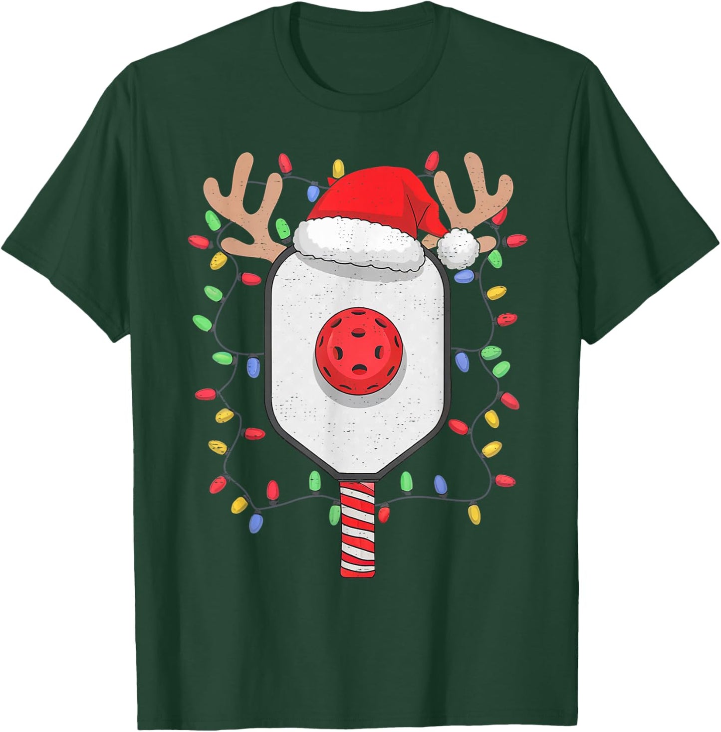 Pickleball Player Christmas Holiday Reindeer Xmas Men Women T-Shirt - T-Shirt | Forest