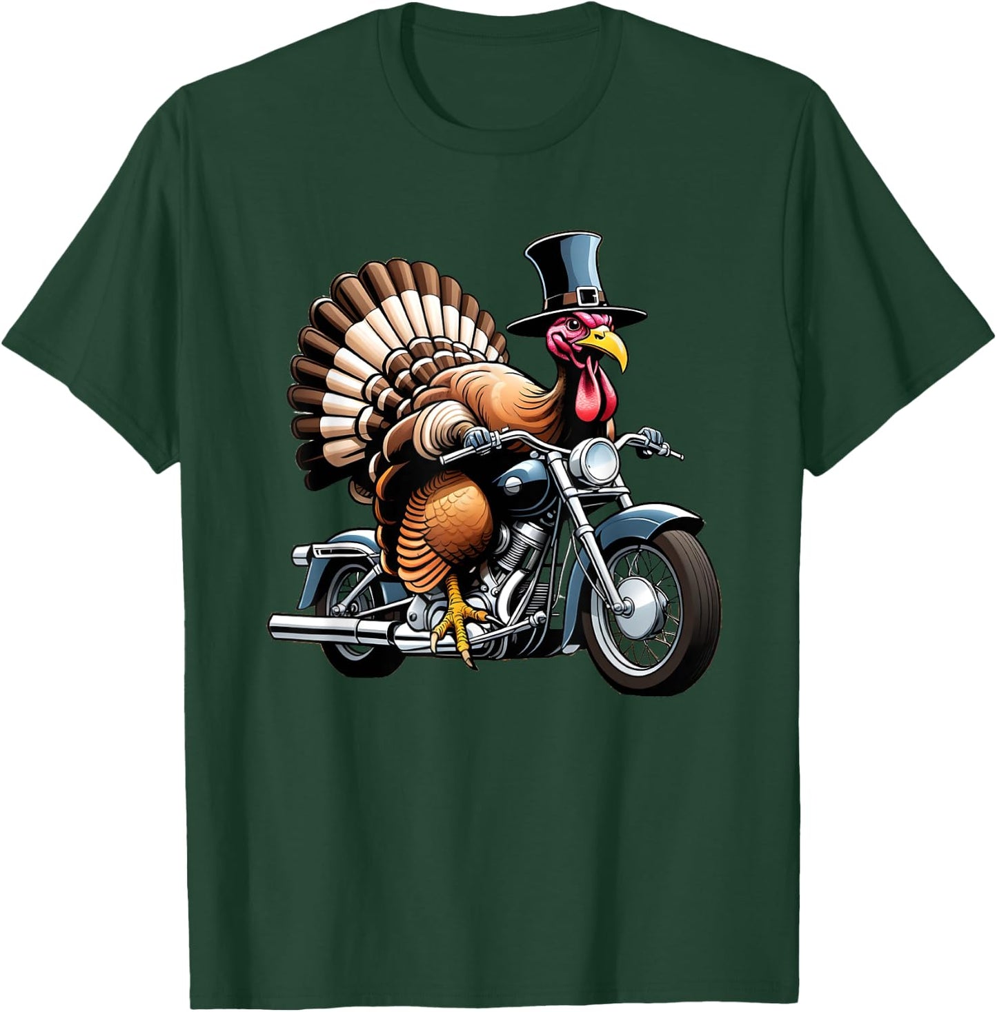Thanksgiving Turkey on A Motorcycle T-Shirt - T-Shirt | Forest