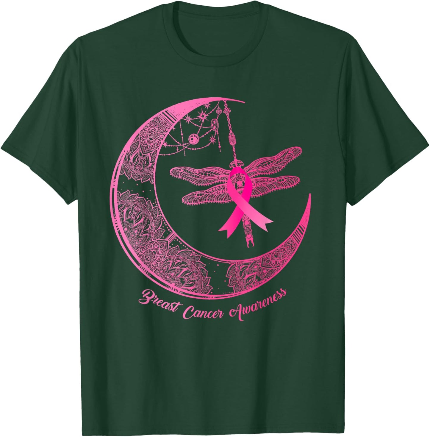 Henna Moon Dragonfly Pink Ribbon Breast Cancer Awareness T-Shirt - T-Shirt | Forest