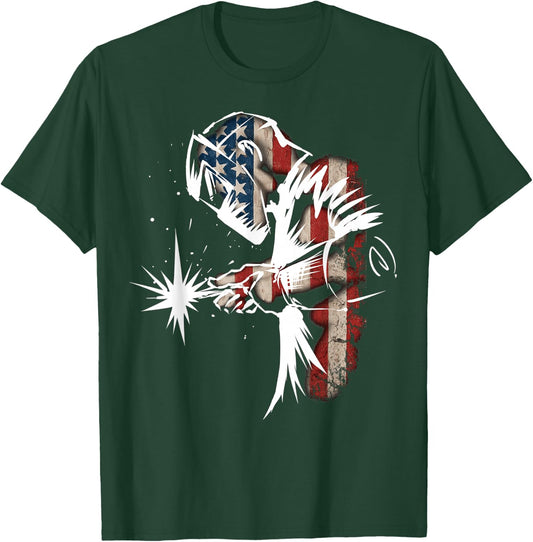 Welder American Flag USA Patriotic Welder Gift T-Shirt - T-Shirt | Forest