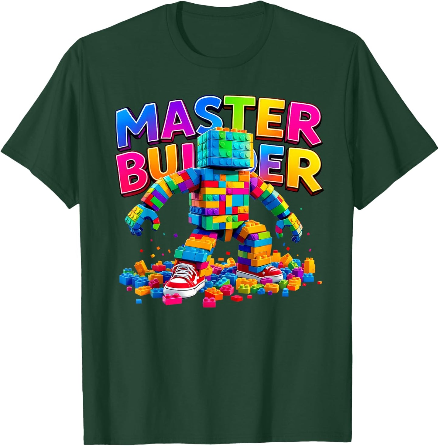 Master Builder Colourful Bricks Blocks Funny Kids Boys Girls T-Shirt - T-Shirt | Forest