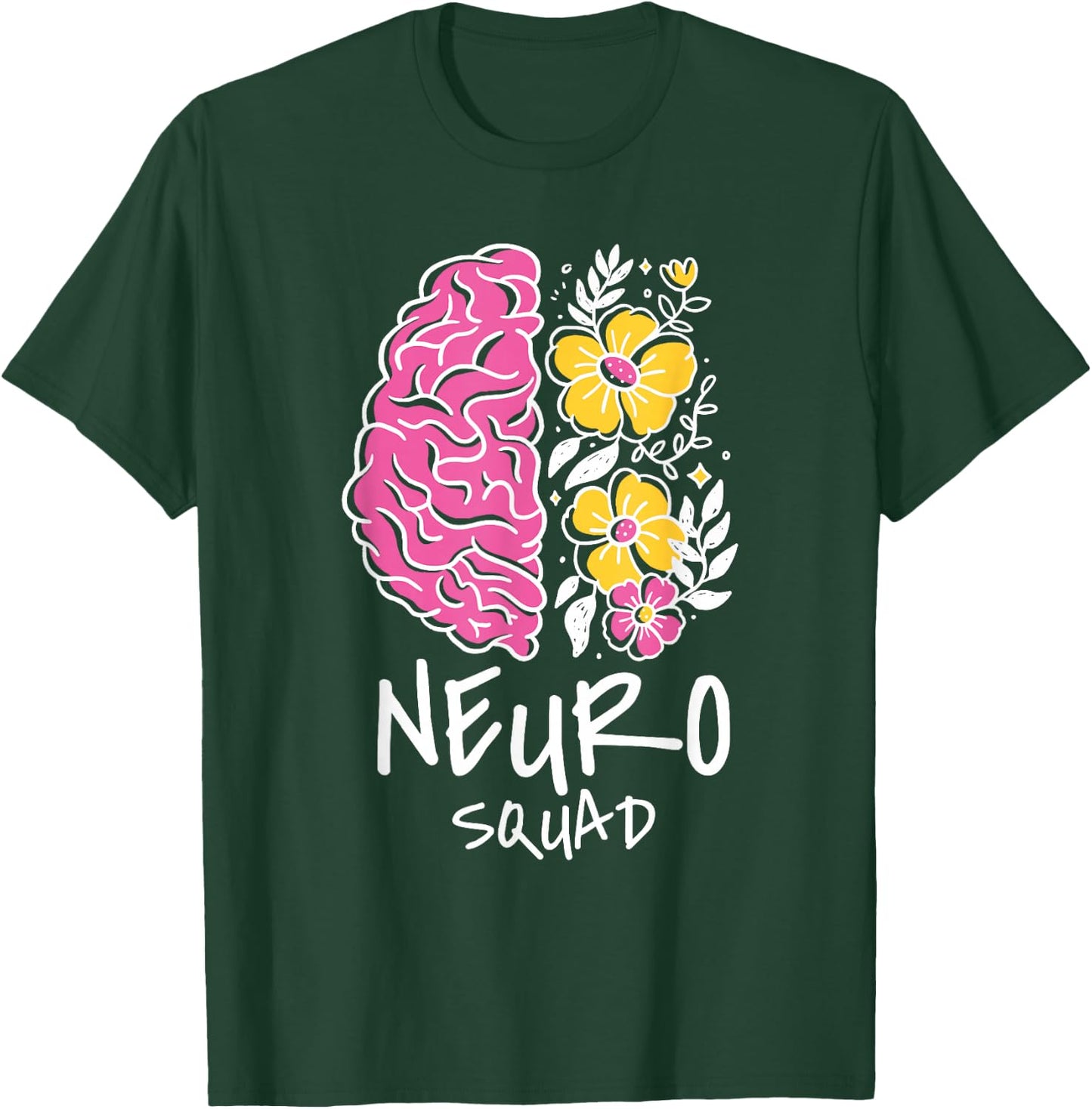 Neuro Squad Brain Flowers Art T-Shirt - T-Shirt | Forest