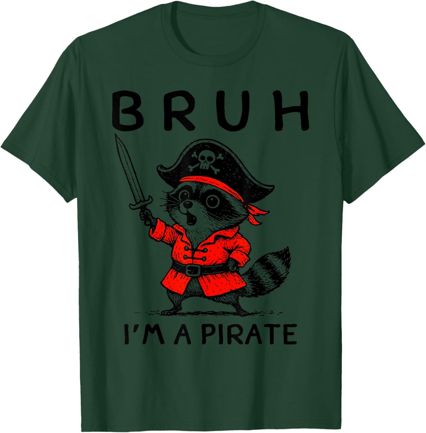 Vintage Raccoon Bruh I'm A Pirate Funny Birthday Party Kids T-Shirt - T-Shirt | Forest