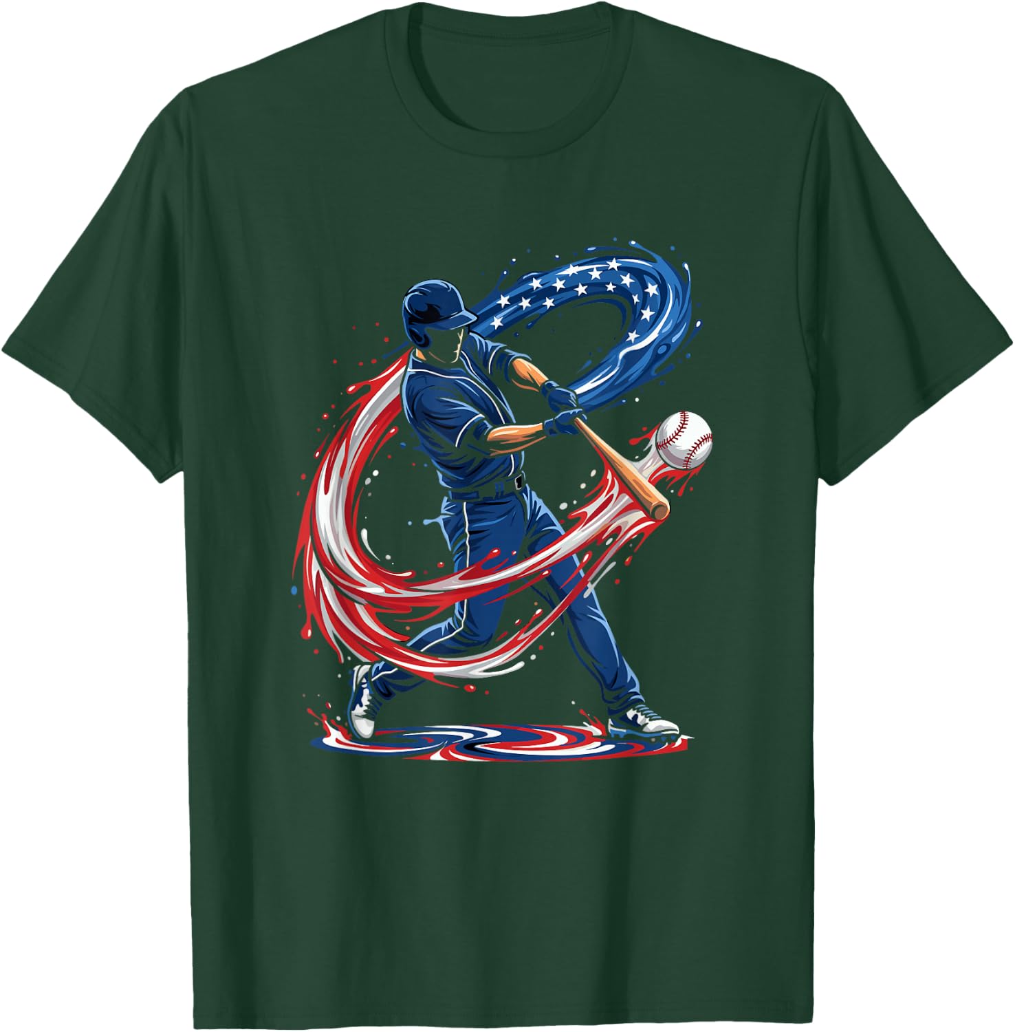 Baseball Drip 4th of July Patriotic US Flag Baseball T-Shirt - T-Shirt | Forest