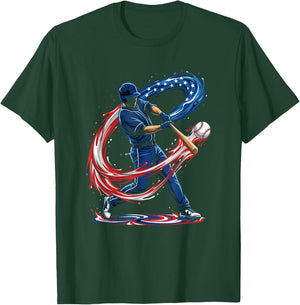 Baseball Drip 4th of July Patriotic US Flag Baseball T-Shirt - T-Shirt | Forest