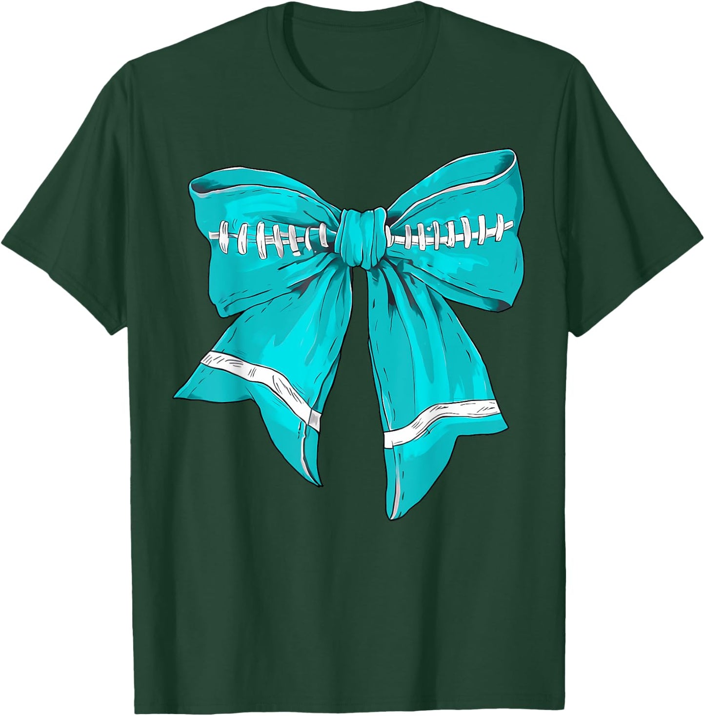 Football Game Day Teal Ribbon Cervical Cancer Awareness T-Shirt - T-Shirt | Forest