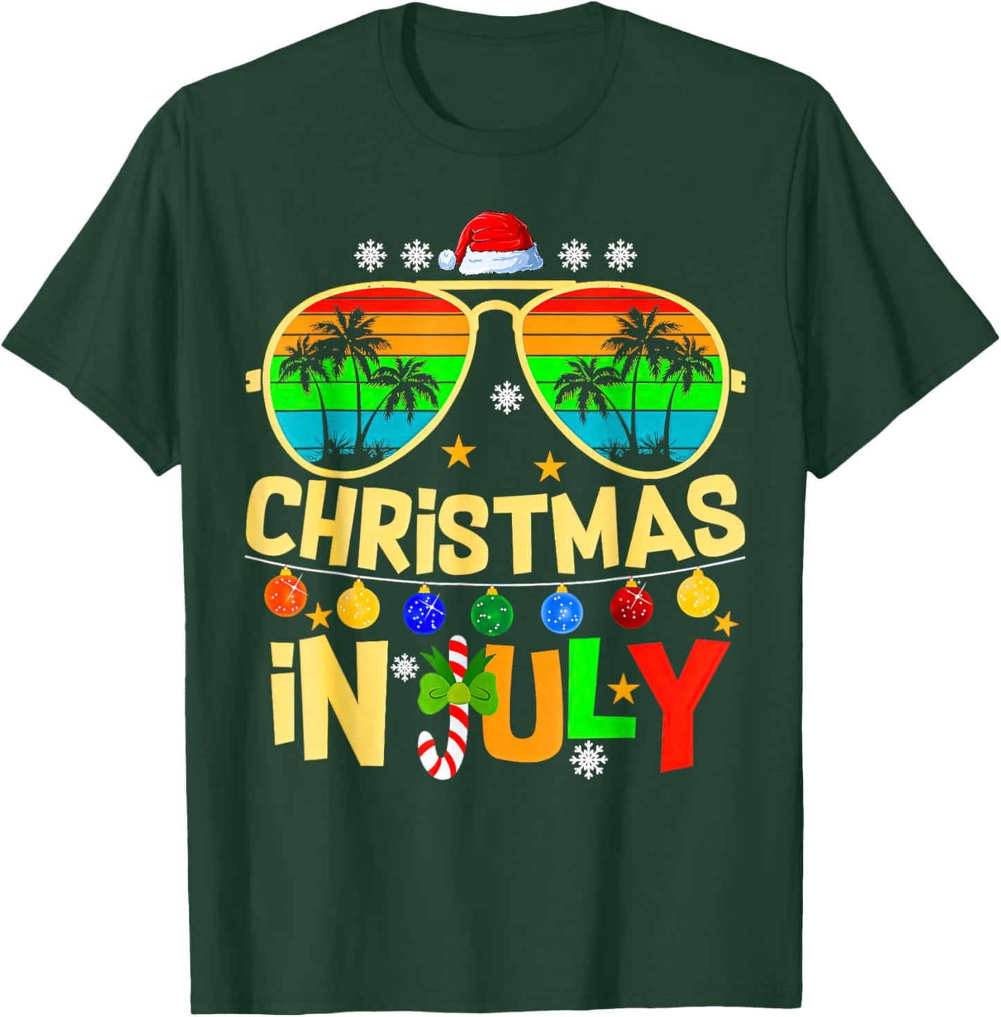 Santa Claus Sunglasses Beach Christmas in July T-Shirt - T-Shirt | Forest