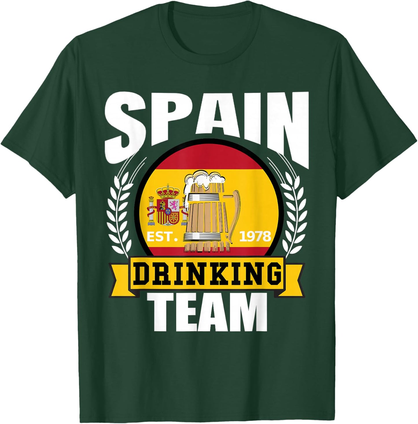 Spain Drinking Team Funny Spanish Flag Beer Party Gift T-Shirt - T-Shirt | Forest