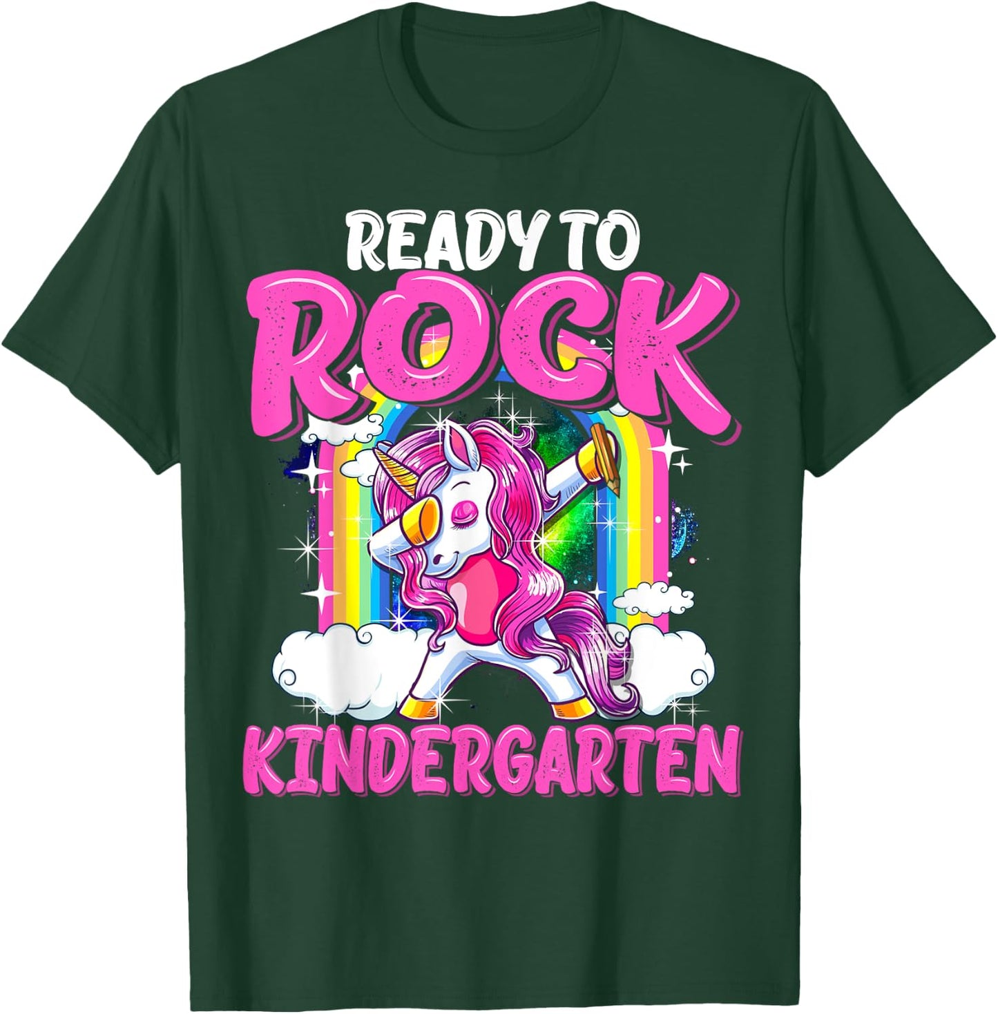 Ready To Rock Kindergarten Dabbing Unicorn Back To School T-Shirt - T-Shirt | Forest