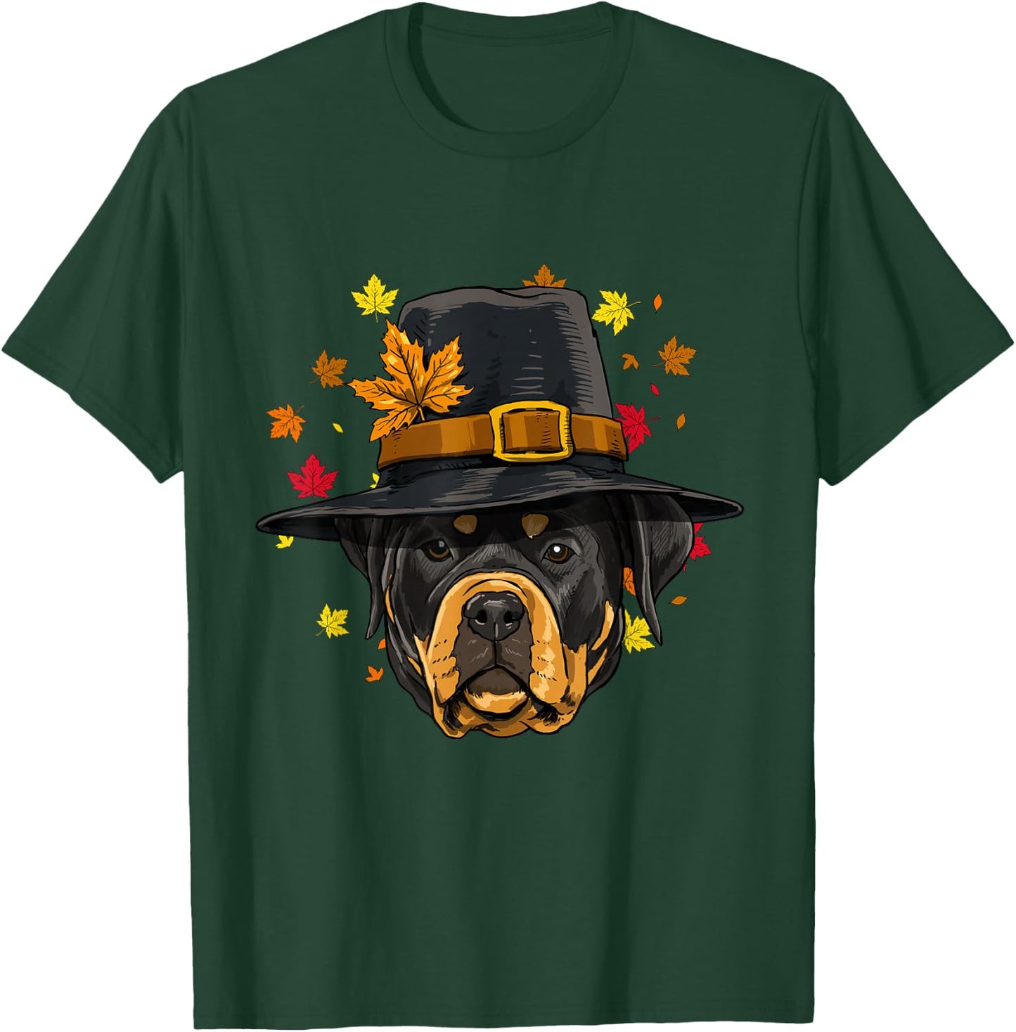 Thanksgiving Rottweiler Pilgrim Costume Men Women T-Shirt - T-Shirt | Forest