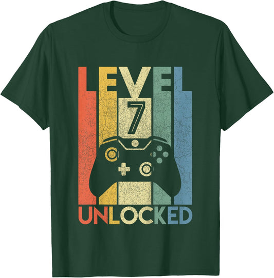 Kids Level 7 Unlocked Funny Video Gamer 7th Birthday Gift T-Shirt - T-Shirt | Forest