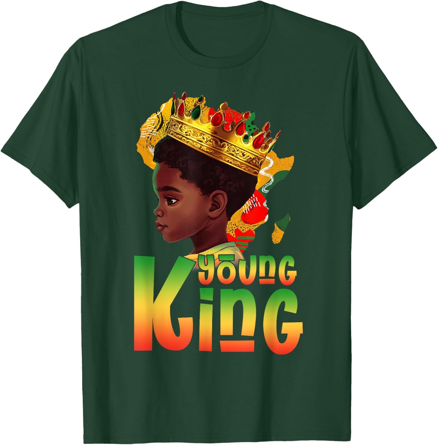 Black Young King Black History Month Kids Afro Boys Men T-Shirt - T-Shirt | Forest