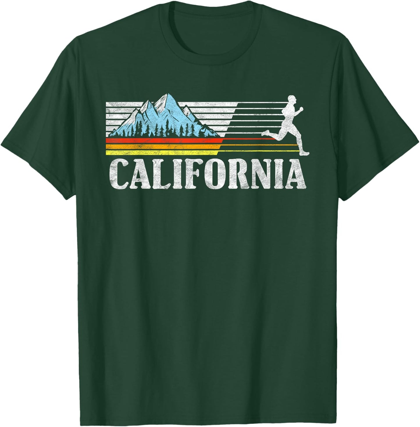 California Trail Running Retro Mountains 80s Graphic T-Shirt - T-Shirt | Forest