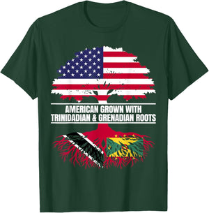 American Grown with Flag Heritage Trinidadian Grenada Roots T-Shirt - T-Shirt | Forest