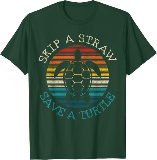 Turtle - Skip A Straw Save A Turtle Nature Conservation Vintage T-Shirt - T-Shirt | Forest