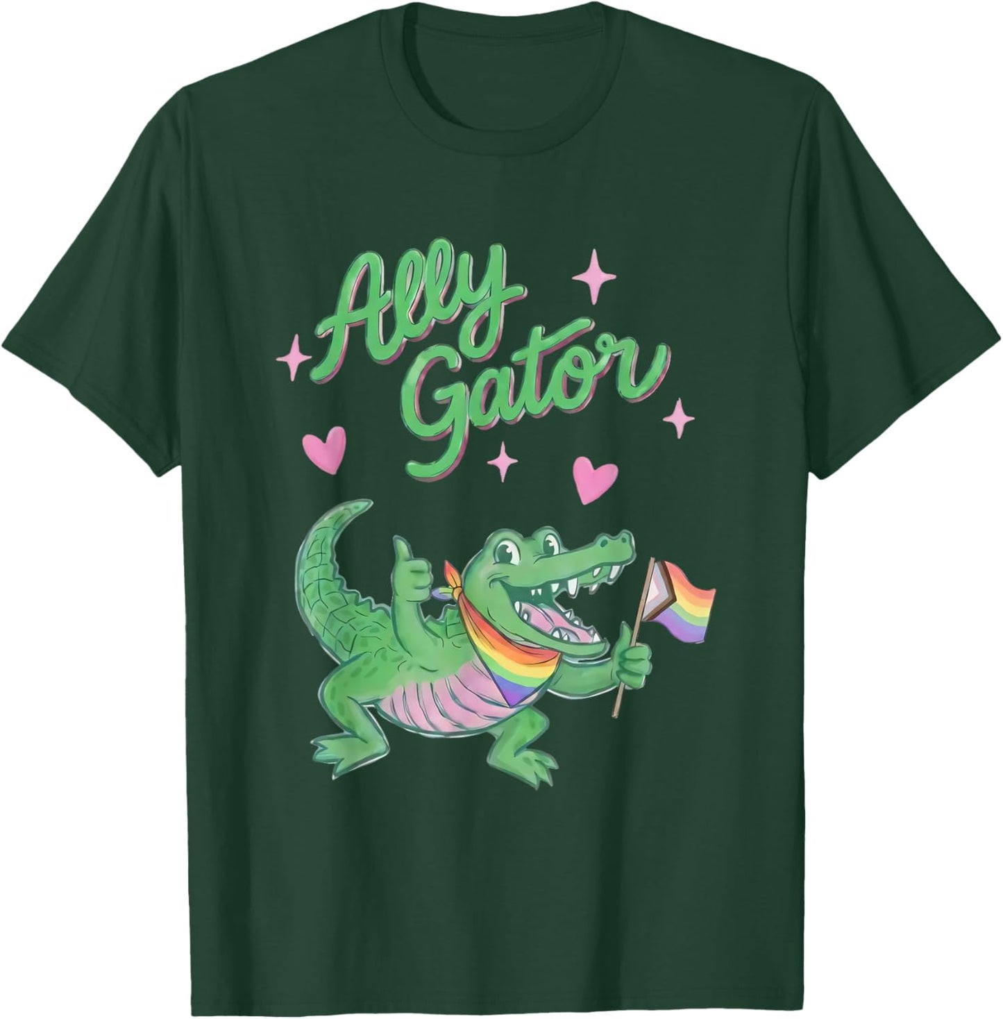 Pride Month 2026 Ally Gator Gift LGBTQ Ally Pride Flag T-Shirt - T-Shirt | Forest