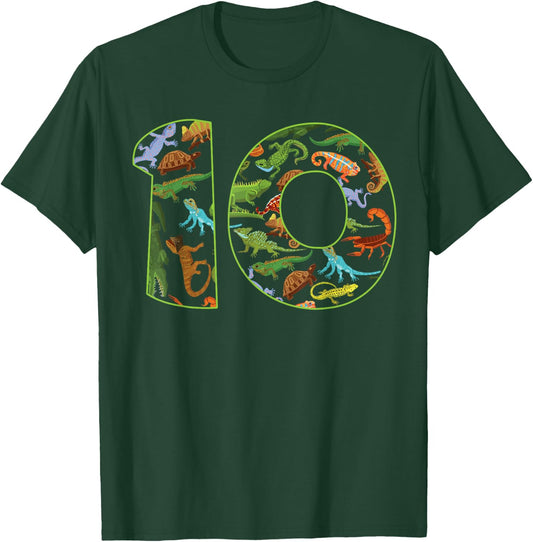 Cool 10 Reptile Theme 10th Birthday Party 10 Years Old T-Shirt - T-Shirt | Forest