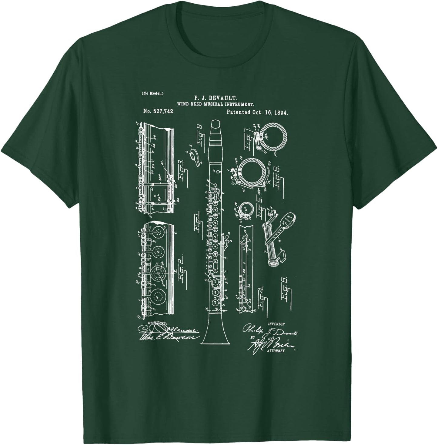 Clarinet Musicians Marching Band Blueprint Patent Clarinet T-Shirt - T-Shirt | Forest