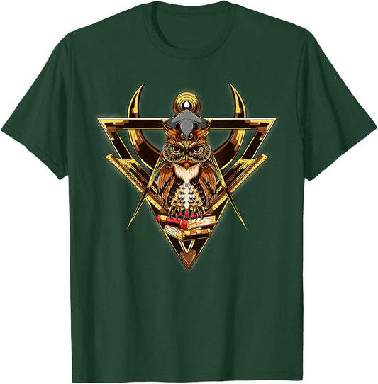 Masonic Mason Square Compass Owl Books T-Shirt - T-Shirt | Forest