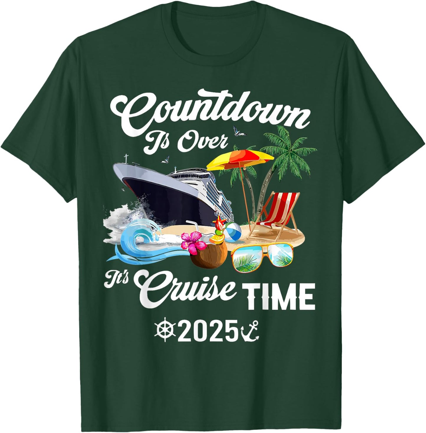 Countdown Is Over It's Cruise Time 2025 Black Modern Classic T-Shirt - T-Shirt | Forest