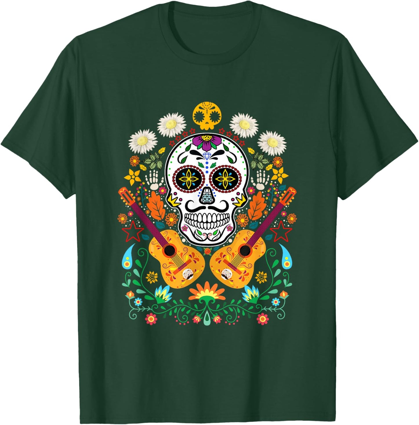 Flower Guitar Skull Day of the Dead Gifts Mariachi T-Shirt - T-Shirt | Forest