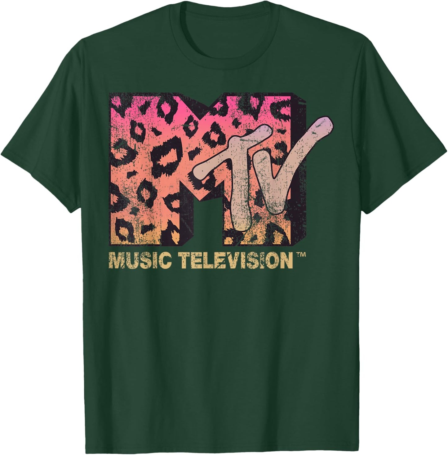 MTV Leopard Print Gradient Logo Small T-Shirt - T-Shirt | Forest
