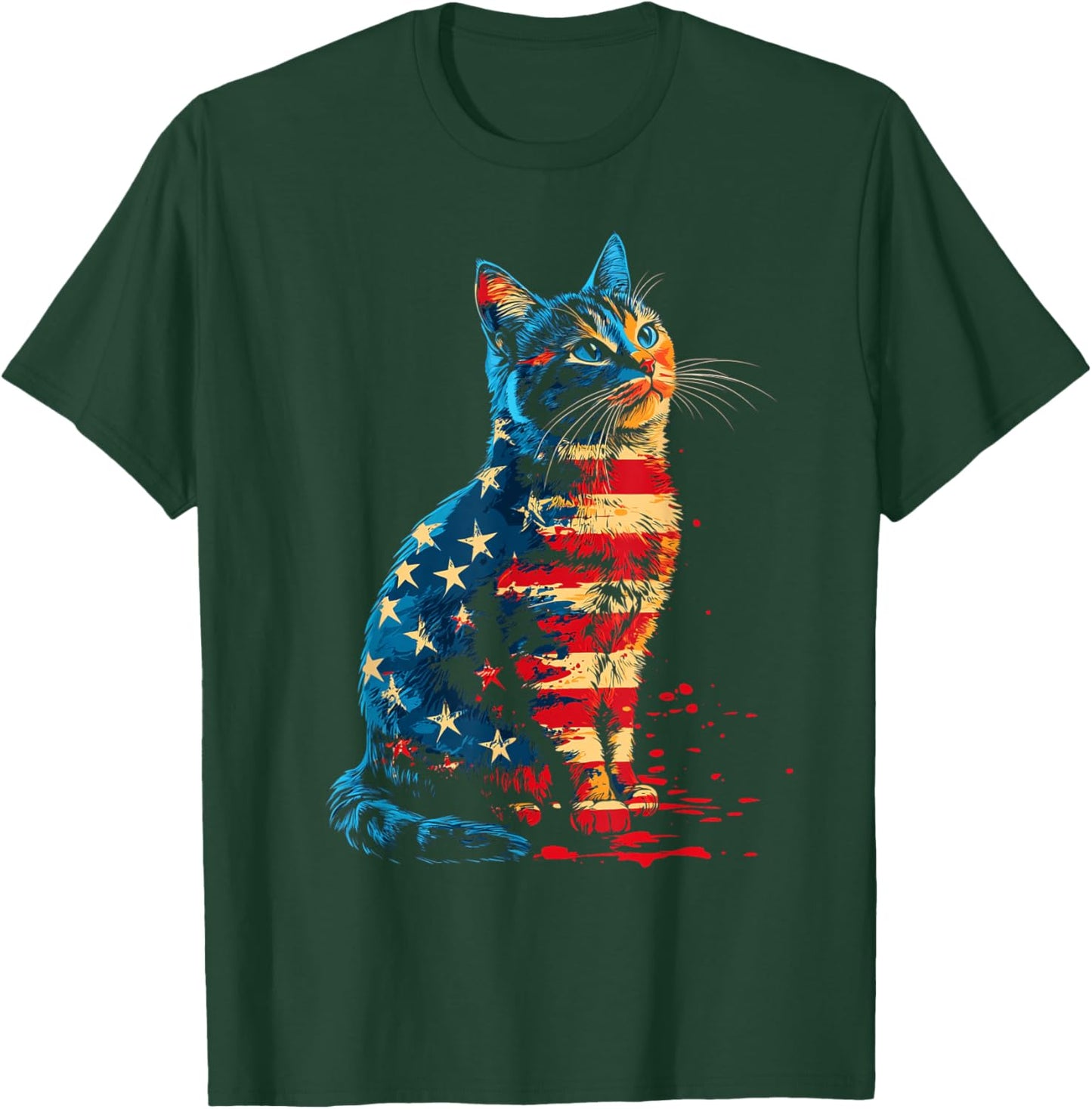 Patriotic Cat American Flag Buffalo 4th Of July Cat Lover T-Shirt - T-Shirt | Forest