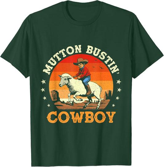 Mutton Busting Cowboy Sheep Riding Mutton Buster Youth Rodeo T-Shirt - T-Shirt | Forest