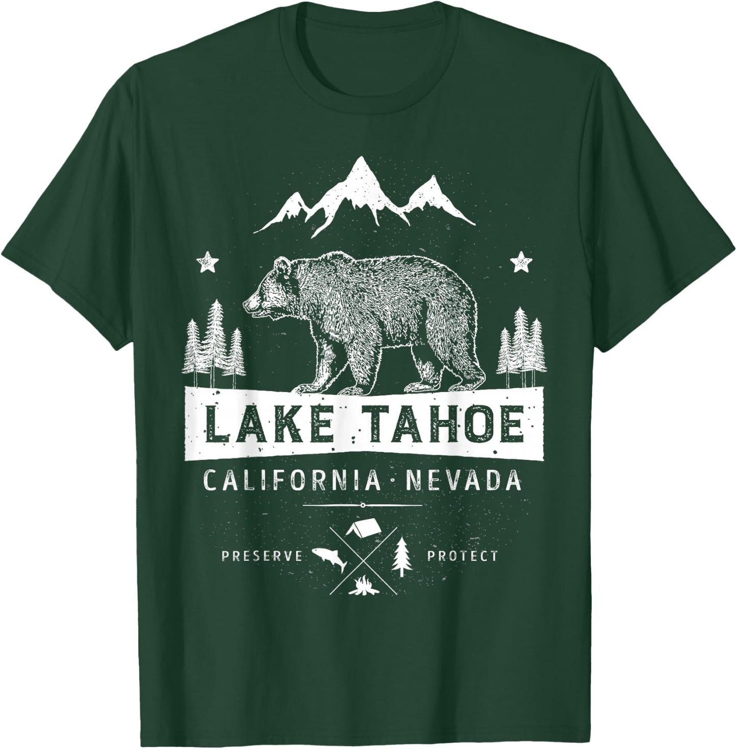 Lake Tahoe T Shirt California Nevada Vintage Bear Men Women T-Shirt - T-Shirt | Forest