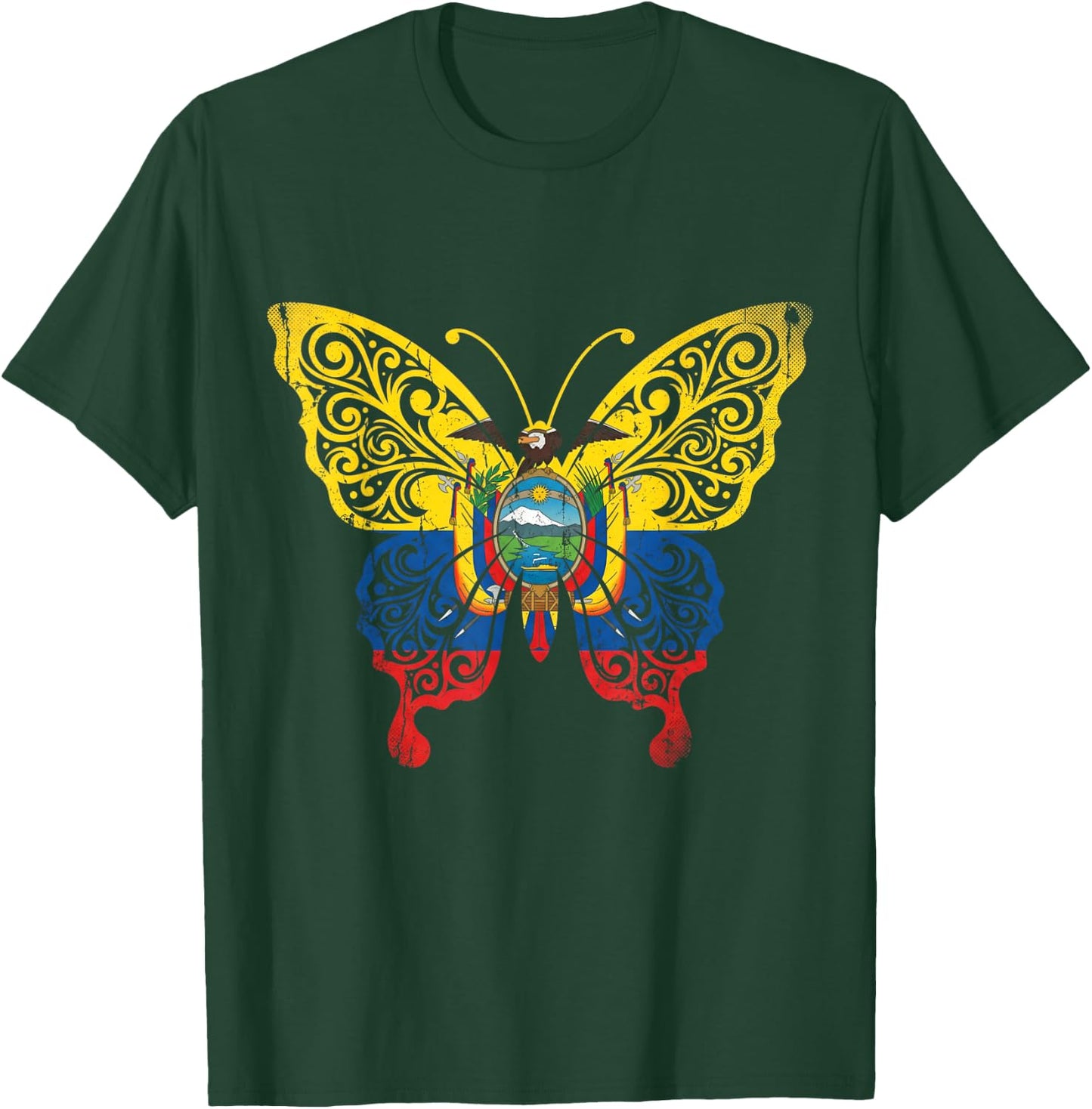 Ecuador Butterfly Ecoadorian Flag Pride T-Shirt - T-Shirt | Forest