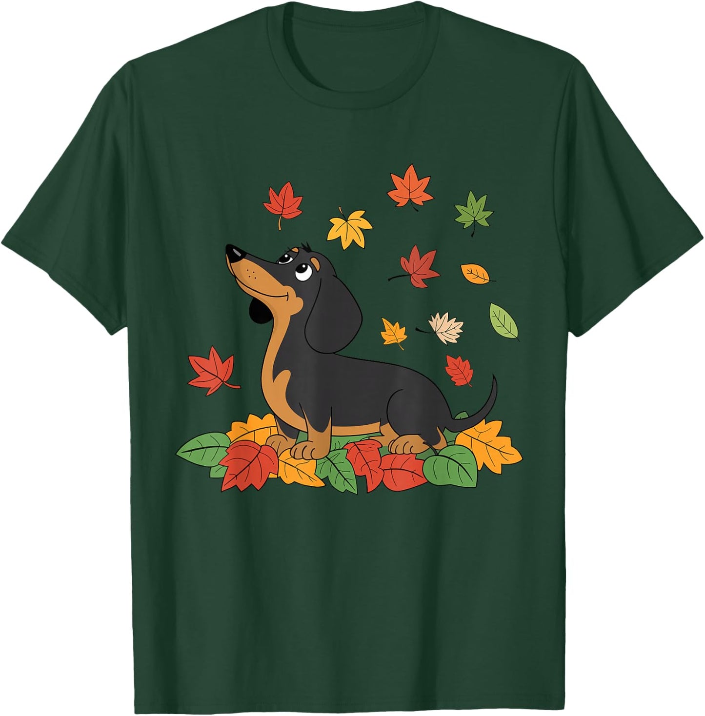 Dachshund Thanksgiving Pilgrim Autumn Fall Leaves T-Shirt - T-Shirt | Forest