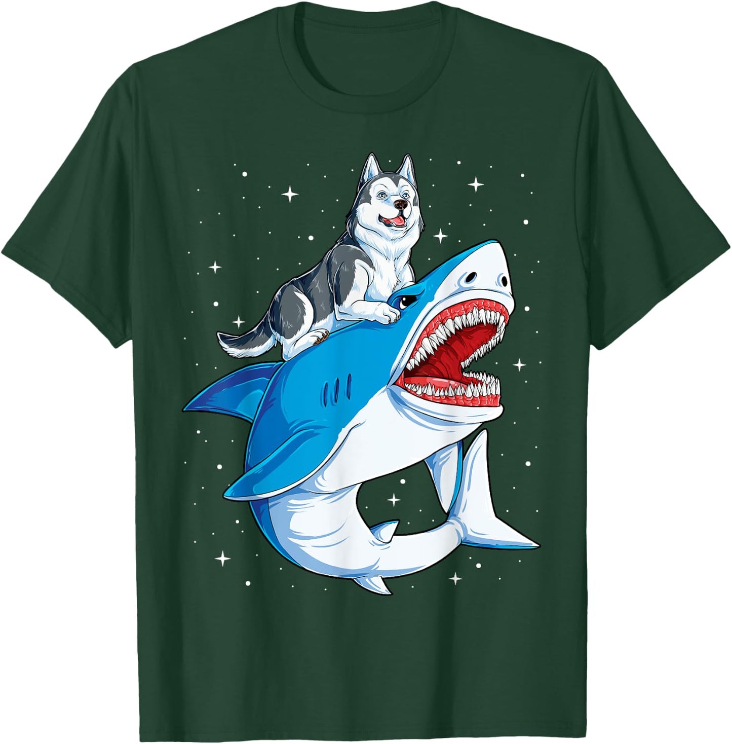 Siberian Husky Shark Jawsome Dog Lover Gifts Space Galaxy T-Shirt - T-Shirt | Forest