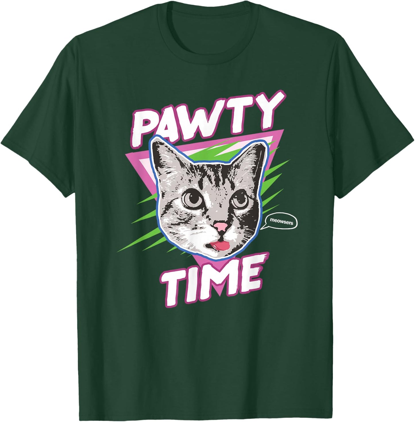 Funny Cat Pawty Time Party Animal Retro T-Shirt - T-Shirt | Forest