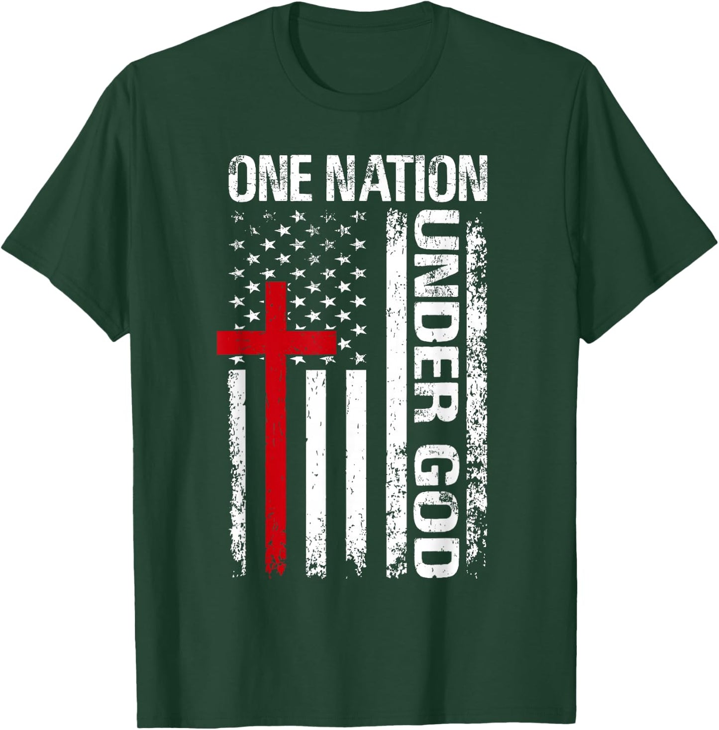 One Nation Under Vintage God Cross Christian American Flag T-Shirt - T-Shirt | Forest