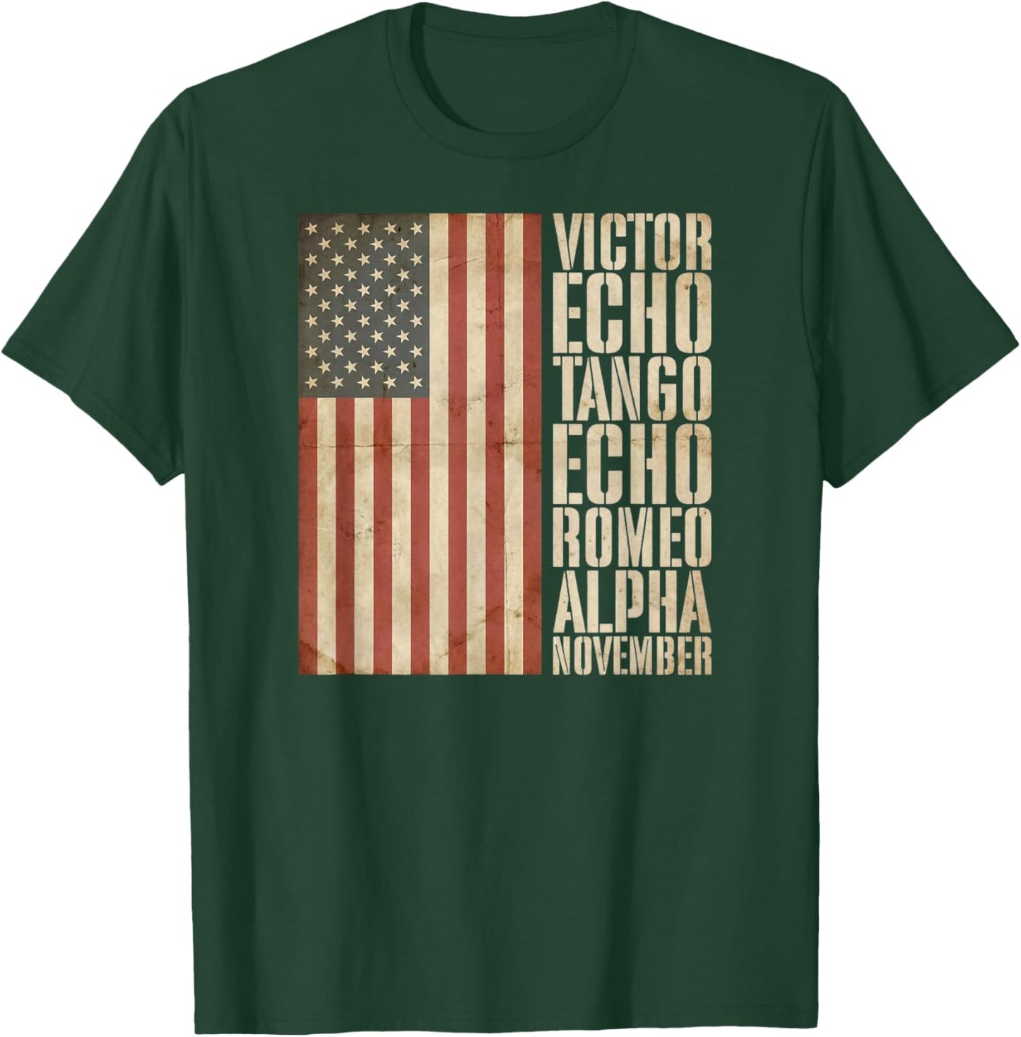 Veteran Military Alphabet American Flag Aged T-Shirt - T-Shirt | Forest