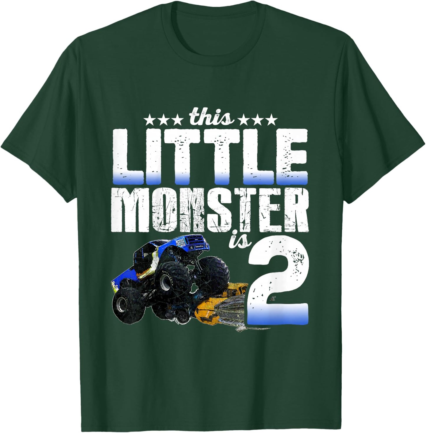 2 Years Old Little Monster Truck Shirt 2nd Birthday Gift T-Shirt - T-Shirt | Forest